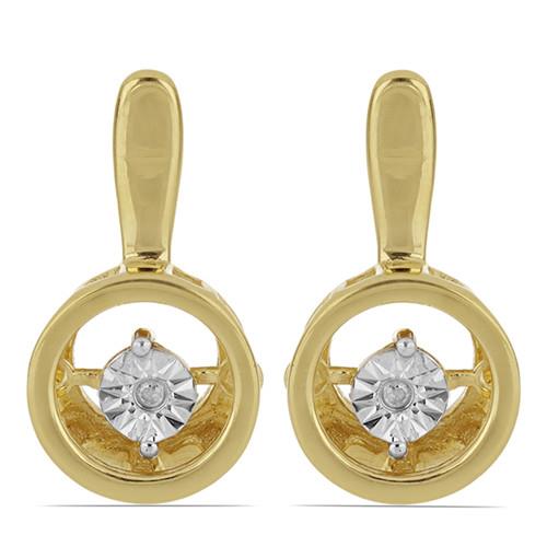 0.014 CT G-H, I2-I3 WHITE DIAMOND DOUBLE CUT GOLD PLATED STERLING SILVER EARRINGS WITH MAGICAL TIKLI SETTING #VE038972